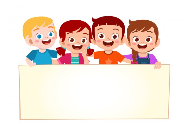 幸せなかわいい子供男の子と女の子の空白のバナー プレミアムベクター 幸せなかわいい子供男の子と女の子の空白のバナー プレミアムベクター