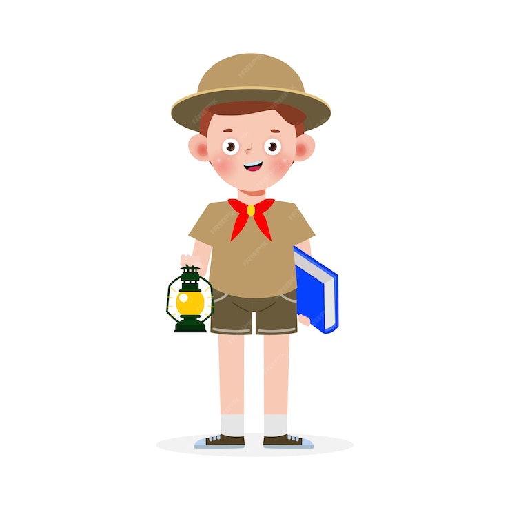 Premium Vector | Happy cute little kid wear boy scout honor uniform ...