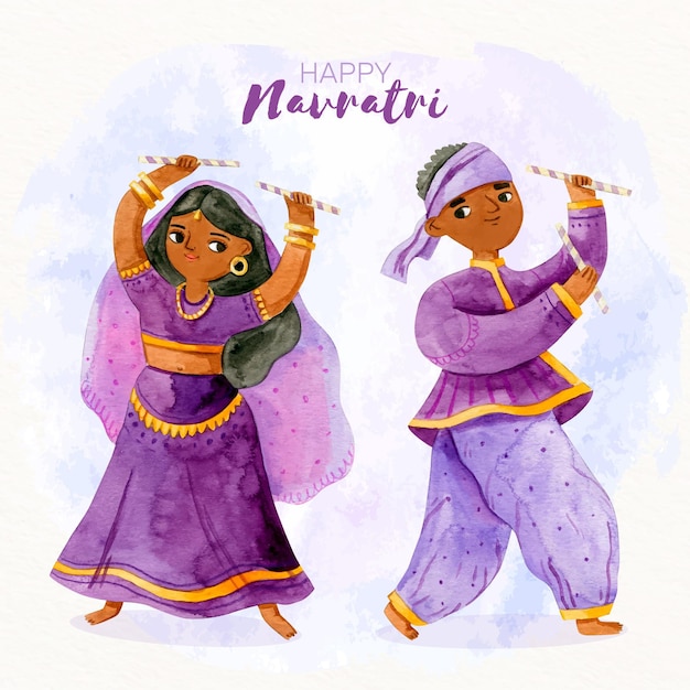 Free vector happy dancers navratri dandiya