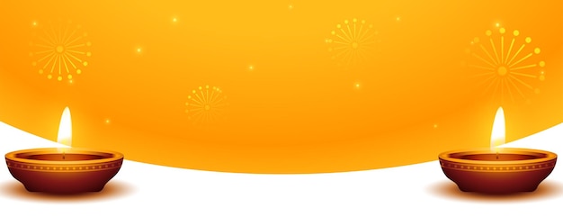 Happy deepavali greeting banner with text space and diya