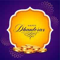 Free vector happy dhanteras background with golden coins design