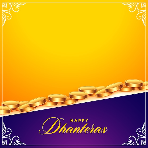 Free vector happy dhanteras background with golden coins and text space