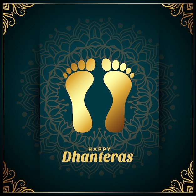 Free vector happy dhanteras background with golden god feet print