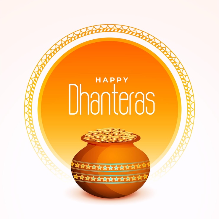 मुफ़्त वेक्टर happy dhanteras celebration background with golden coin in pot