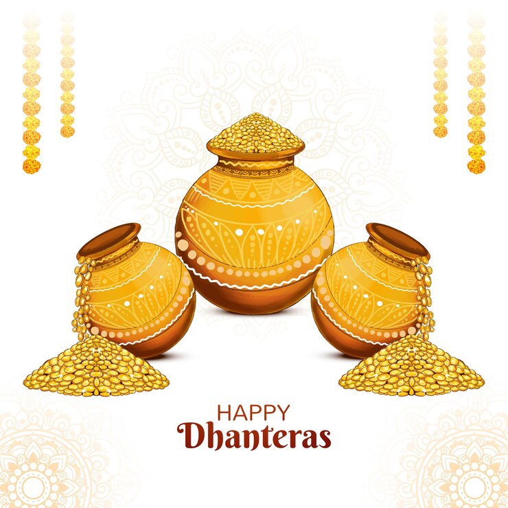 मुफ़्त वेक्टर पॉट फेस्टिवल बैकग्राउंड में गोल्ड कॉइन के लिए शुभ धनतेरस का उत्सव