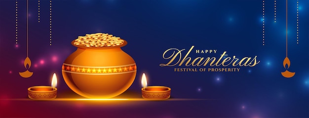 Happy dhanteras decorative poster for laxmi puja and prosperity vector