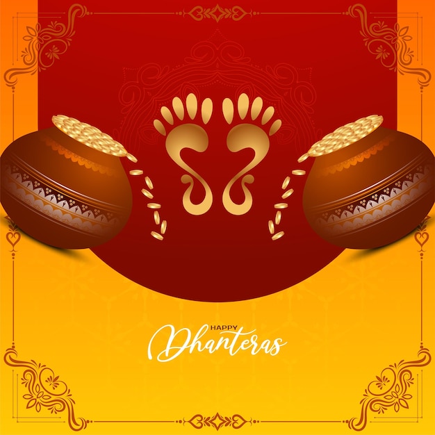 Free vector happy dhanteras festival background with golden coins pot