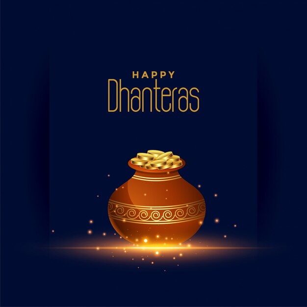 금화 냄비와 함께 행복 dhanteras 축제 카드