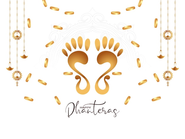 Vettore gratuito felice dhanteras festival monete d'oro sfondo design