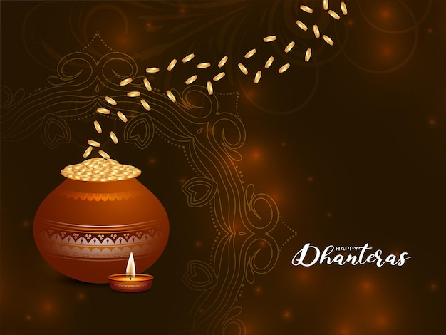 Free vector happy dhanteras festival golden coins decorative background