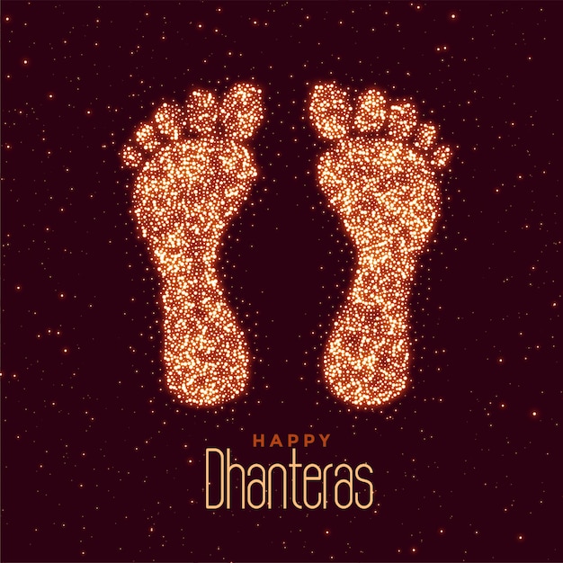 Vettore gratuito felice saluto di festival di dhanteras con stampa di piedi