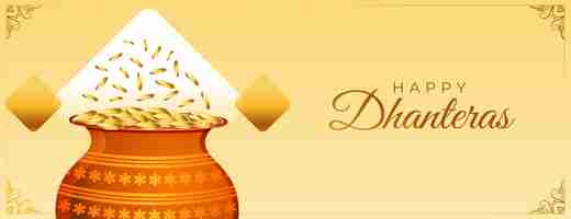 Vettore gratuito lo striscione festivo di happy dhanteras celebra il vettore di prosperità e felicità