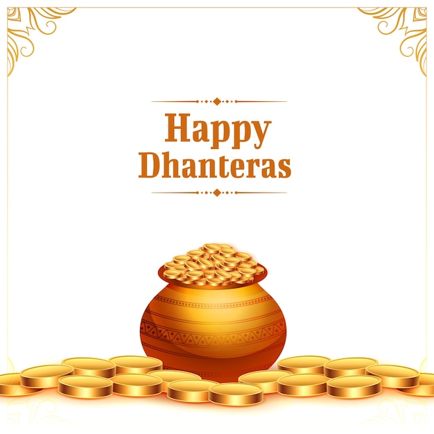 Free vector happy dhanteras greeting background with golden coin design vector
