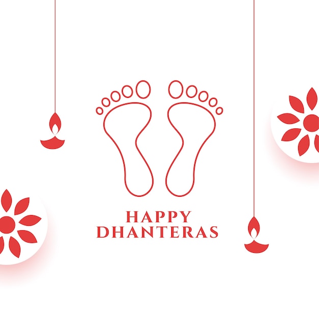 Happy dhanteras greeting background with line style goddess charan vector