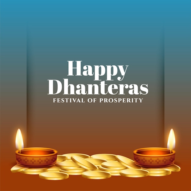 Free vector happy dhanteras holiday event background with glowing oil lamp vector