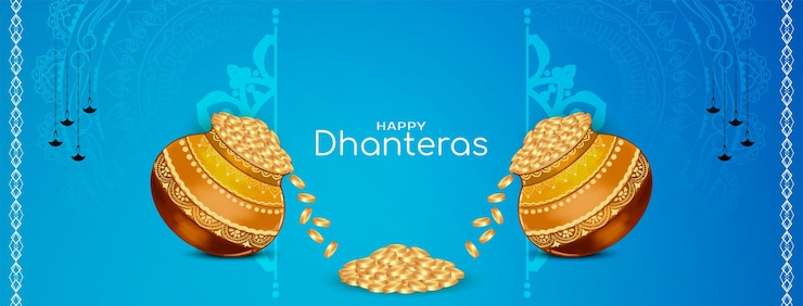 मुफ़्त वेक्टर happy dhanteras indian festival banner with golden coins