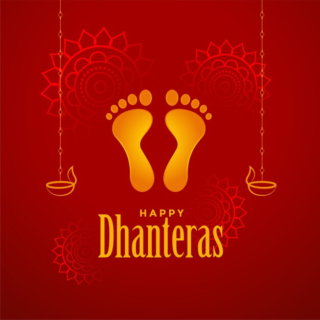 Happy dhanteras red background with god foot prints