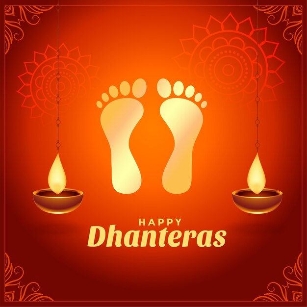 Happy dhanteras wishes with golden god foot prints