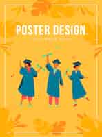 무료 벡터 졸업장 및 인증서 포스터 템플릿을 들고 학교 또는 대학 졸업을 축하하는 행복한 다양한 학생들