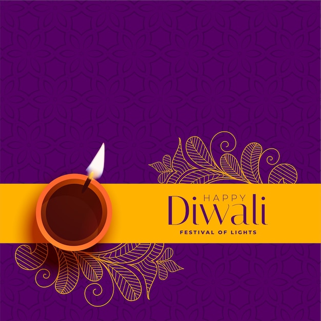 Felice sfondo diwali con diya e decorazioni floreali