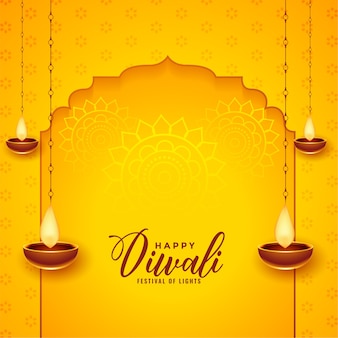 Happy diwali background with hanging diya
