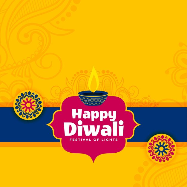 Happy diwali banner background in flat yellow color