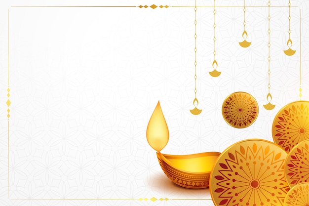 Vettore gratuito banner di diwali felice con diya dorato e spazio di testo