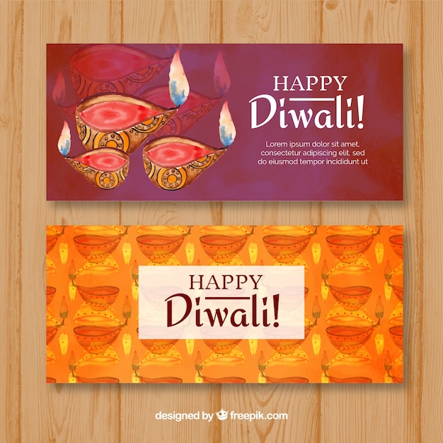 Happy diwali banners with watercolor candles