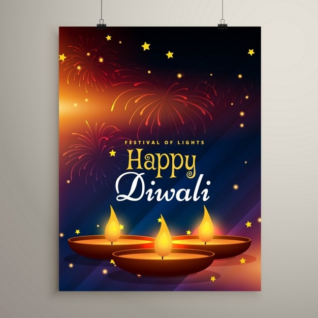 Free vector happy diwali brochure with three candles