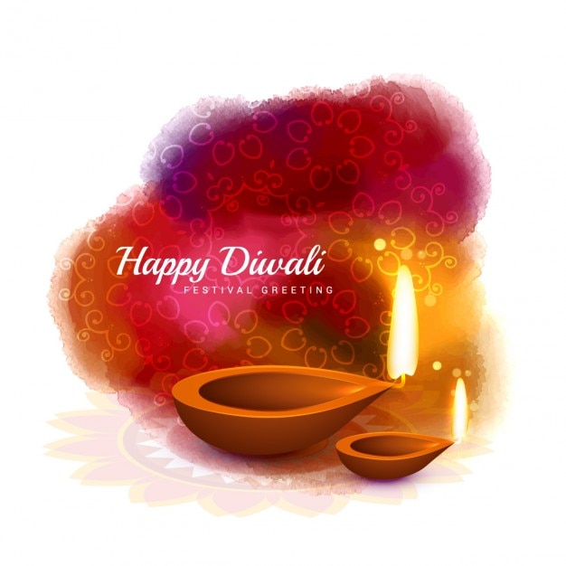 Happy diwali card in watercolor style