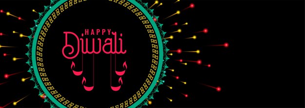 Happy diwali celebration firework banner