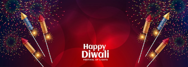 Free vector happy diwali celebration firework with bursting crackers