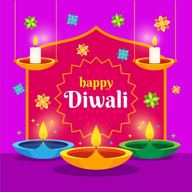 Happy diwali concept in flat design