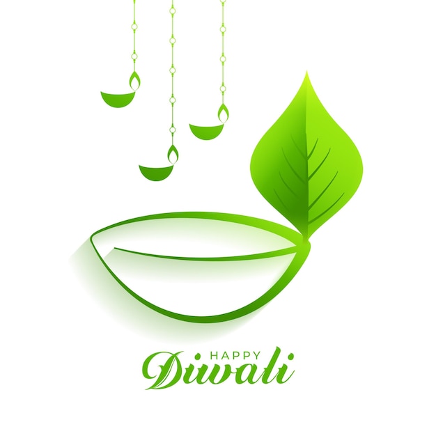 Free vector happy diwali creative green eco diya design background