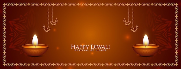 Happy diwali cultural festival greeting banner design vector