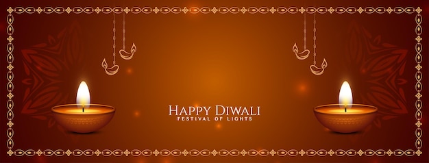 Happy Diwali cultural festival greeting banner design vector