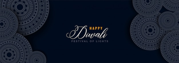 Happy diwali dark decorative holiday banner 
