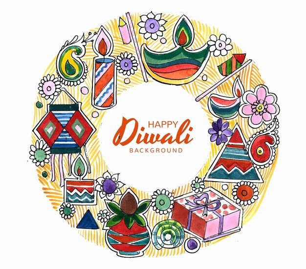 Happy diwali decorative artistic diwali diya festival card design