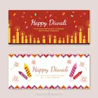 Free vector happy diwali decorative banners