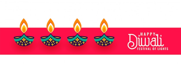 Happy diwali decorative four diya festival banner 