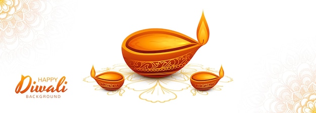 Free vector happy diwali decorative oil lamp card banner design