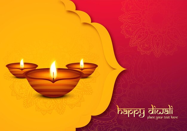 Free vector happy diwali decorative oil lamp festival celebration card background