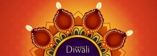 Happy diwali diya decoration beautiful banner