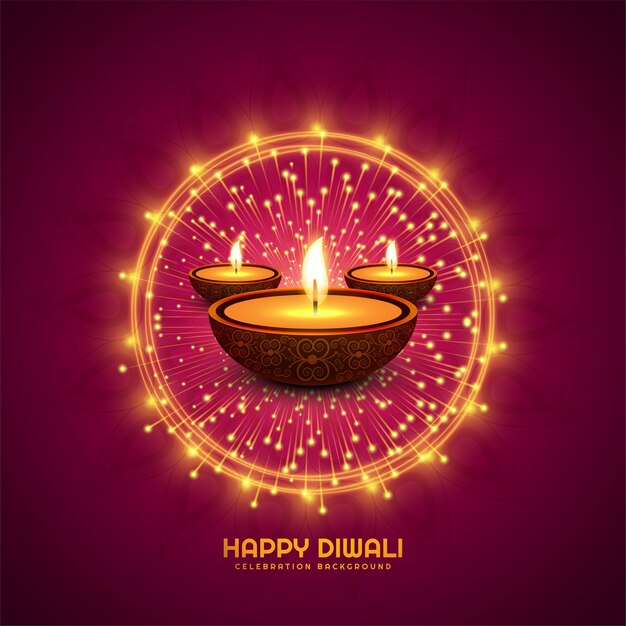 Happy diwali diya lamps holiday card celebration background