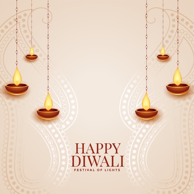 Happy diwali elegant festival greeting card with diya design Free Vector