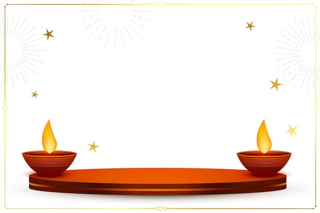 Free vector happy diwali festival background with 3d podium and diya design