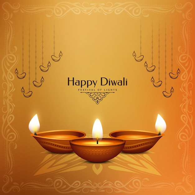 Free vector happy diwali festival background with beautiful diya