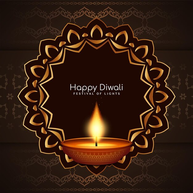 Happy Diwali festival background with golden frame and diya