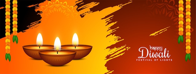 Happy diwali festival banner design with lamps