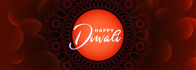 Free vector happy diwali festival banner in red shiny decorative style